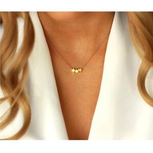 Gold 14k Gold Plated Three Star Pendant Chain Necklace